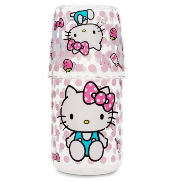 Hello Kitty Water Pitcher and Cup Set | Night Stand | Glass, Polka Dots, Sanrio - Picture 3 of 6